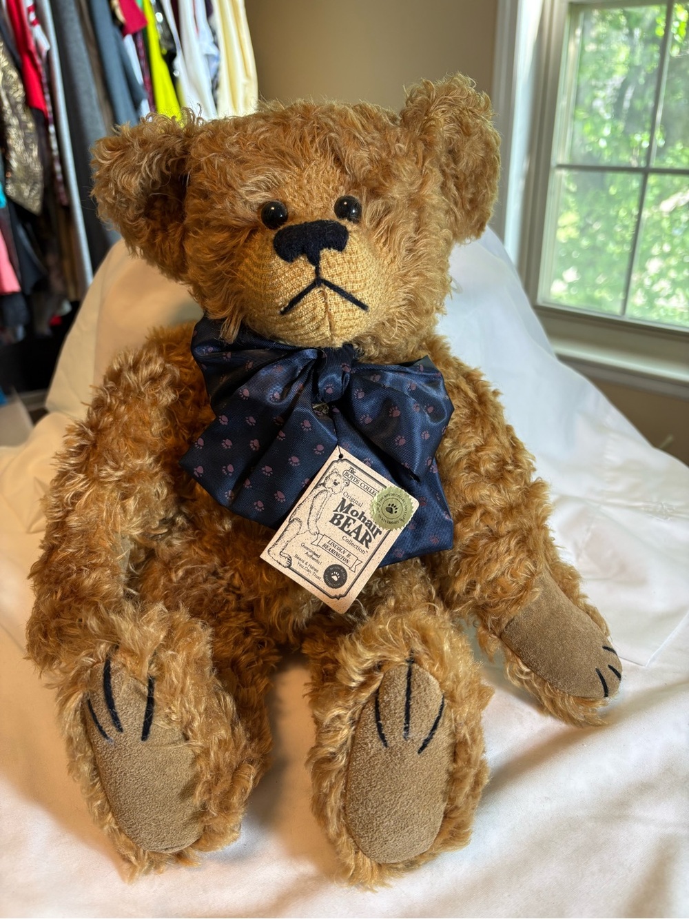 Original Mohair Bear by The Boyds Collection Brown with Navy Bow Cert. no. 7676